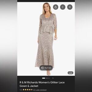 R&M Richards Glitter Lace Gown & Jacket - Silver